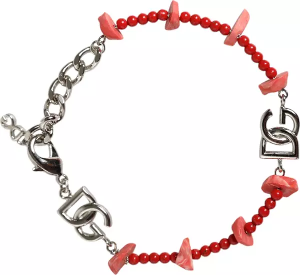 Silver Tone Brass Beaded Resin DG Logo Chain Bracelet