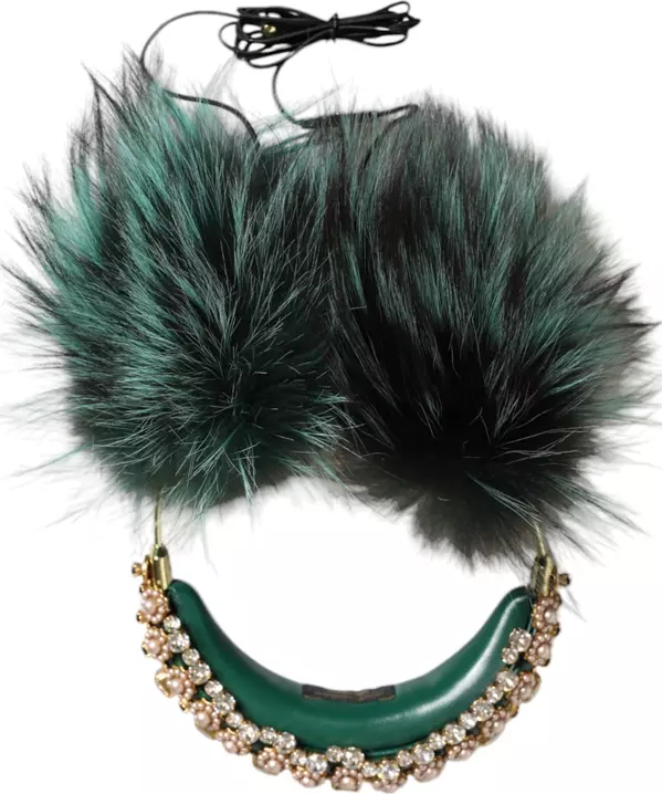 Green Gold Crystal Fur Headset Audio AUX Headphones