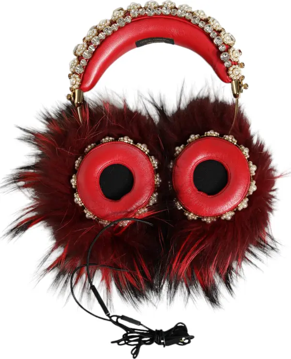 Red Gold Crystal Fur Headset Audio AUX Headphones