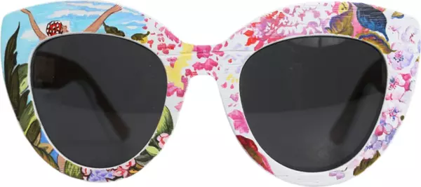 Multicolor Wood Crystal Brass Frame Floral Hand Paint Sunglasses