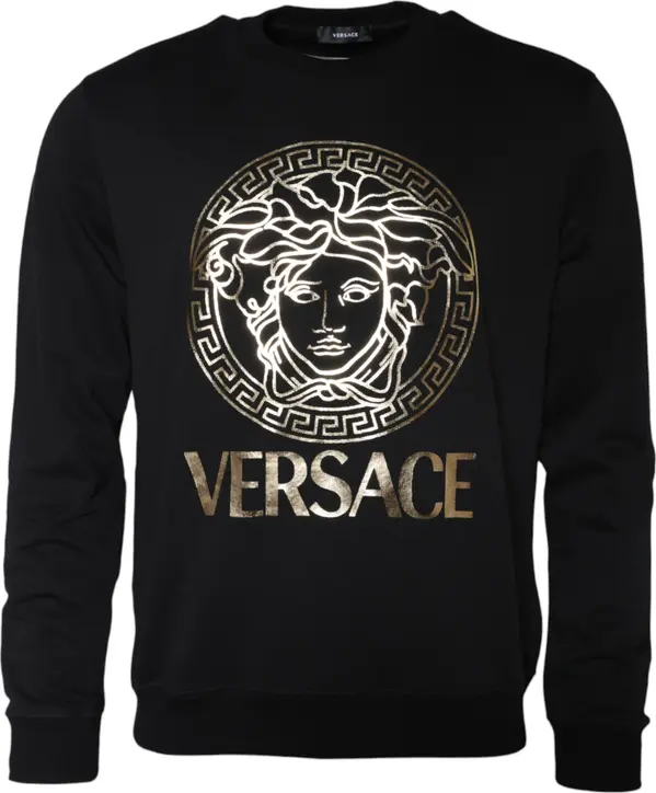 Black Medusa Fleece Cotton Crew Neck Sweatshirt Sweater