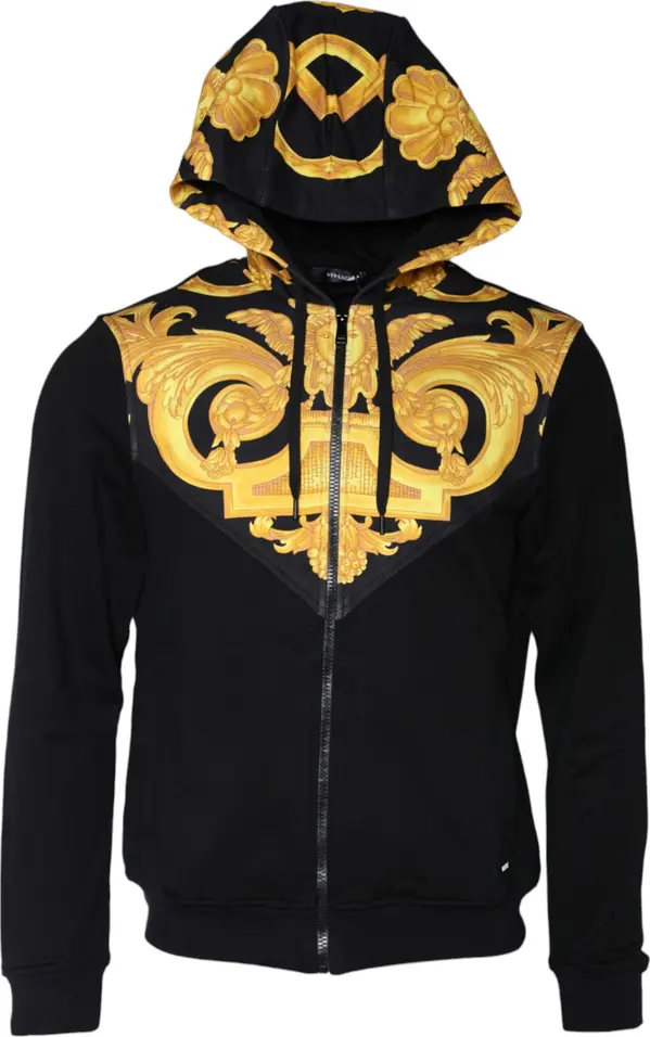 Black Medusa Print Cotton Full Zip HoodieSweatshirt Sweater