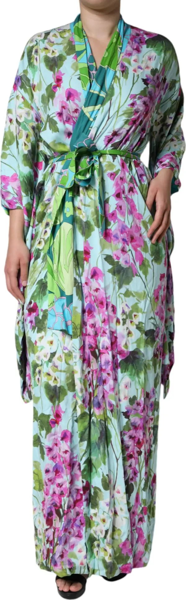Multicolor Floral Silk Stretch Wrap Dress
