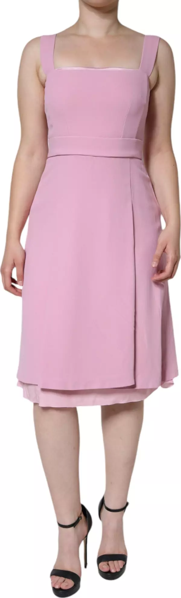 Pink A-line Flare Viscose Sleeveless Dress