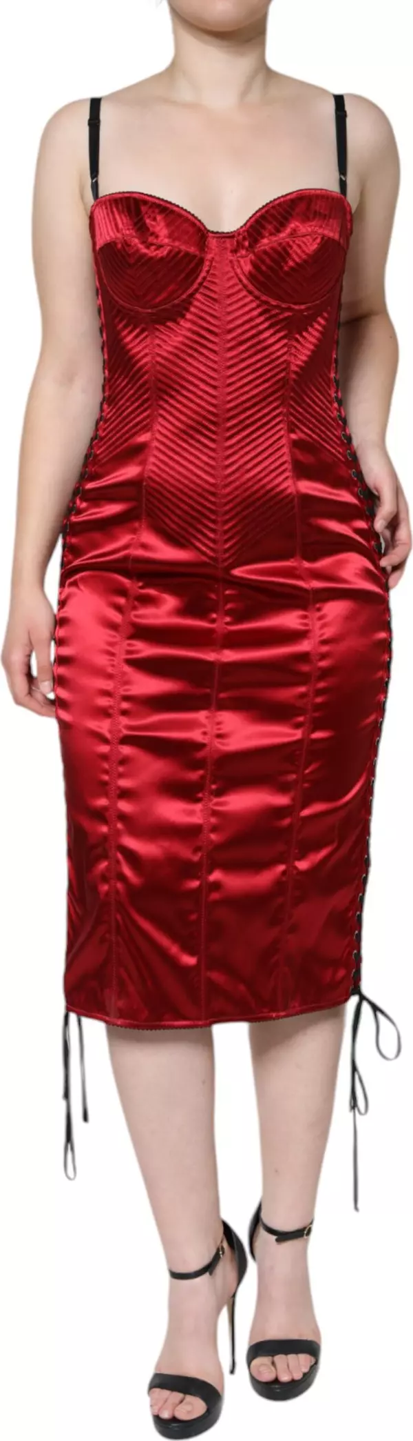 Red Bustier Corset Lace Bodycon Midi Dress