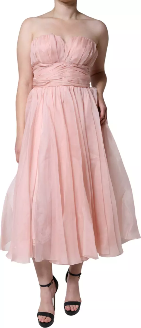 Pink Silk Strapless Maxi A-line Gown Dress