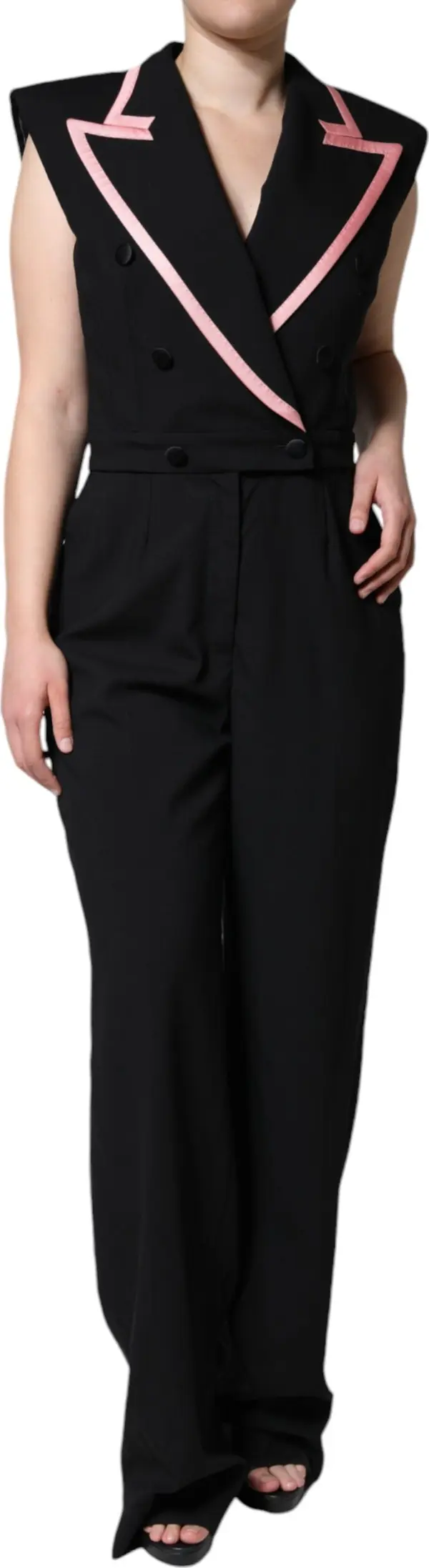 Black Wool Blend Sleeveless Jumpsuit Dress