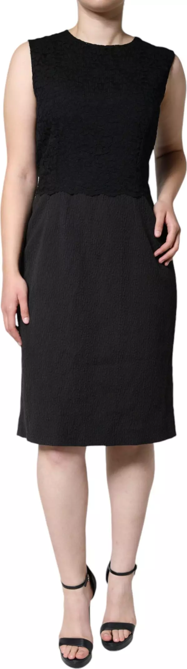 Black Cotton Sheath Knee Length Dress