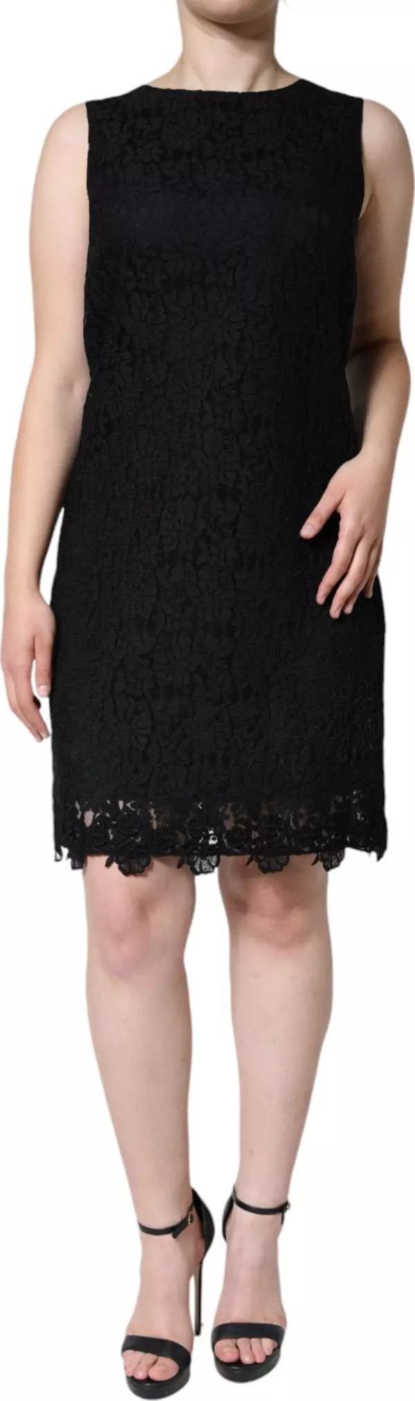 Black Floral Lace Sheath Sleeveless Mini Dress
