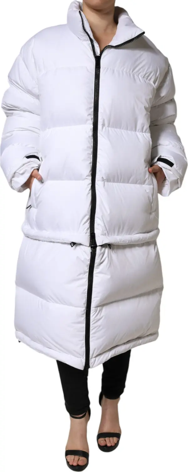 White Puffer Quilted Full Zip Coat Jacket