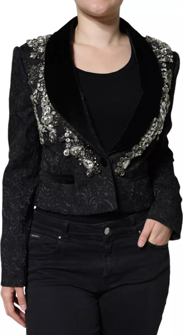 Black Jacquard Crystal Floral Jacket Blazer