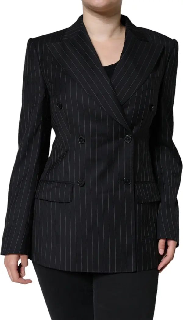 Black Striped Double Breasted Coat Jacket