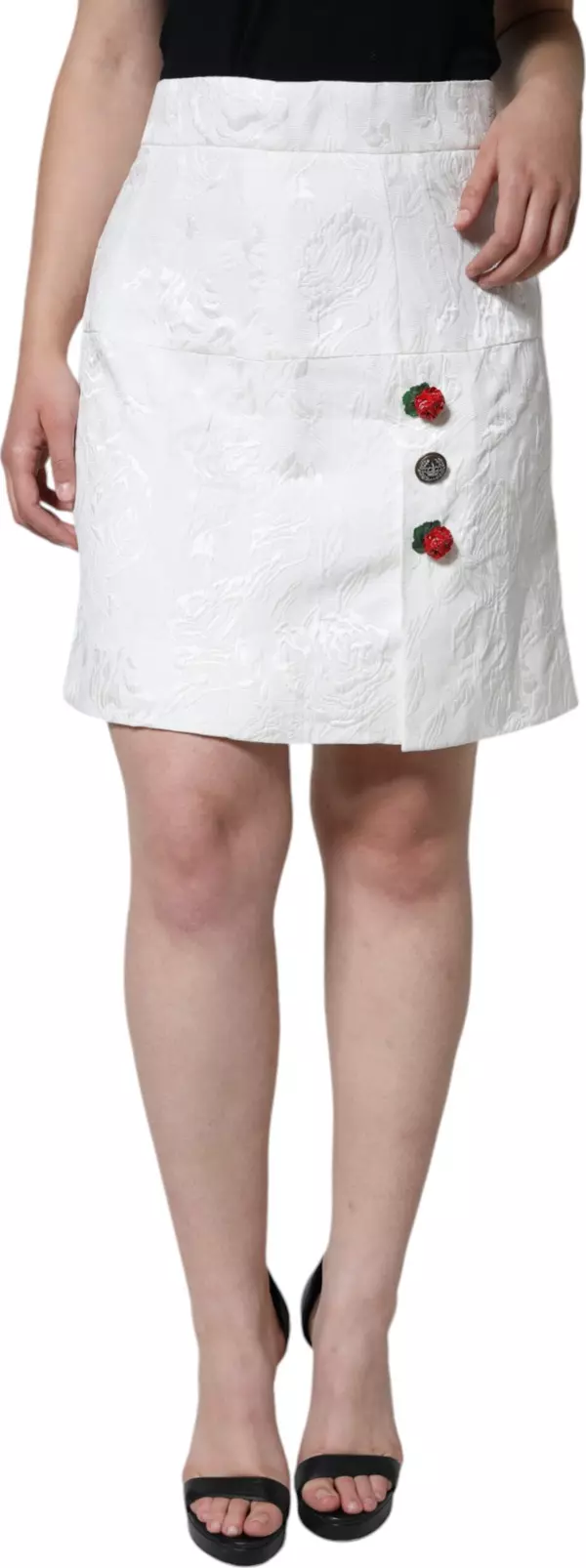 White Floral Brocade Embellished Mini Skirt