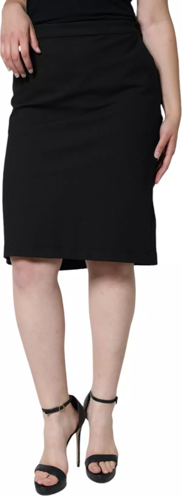 Black Straight Pencil Cut Knee Length Skirt