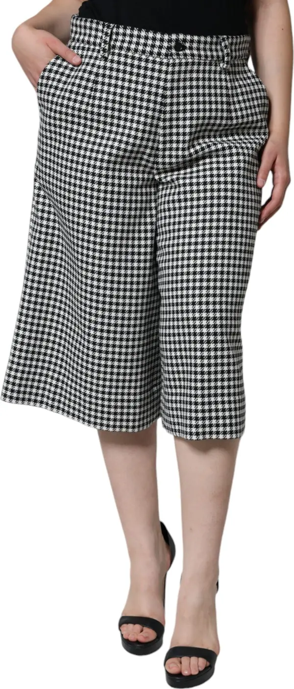 Black White Houndstooth Cropped Wide Leg Pants