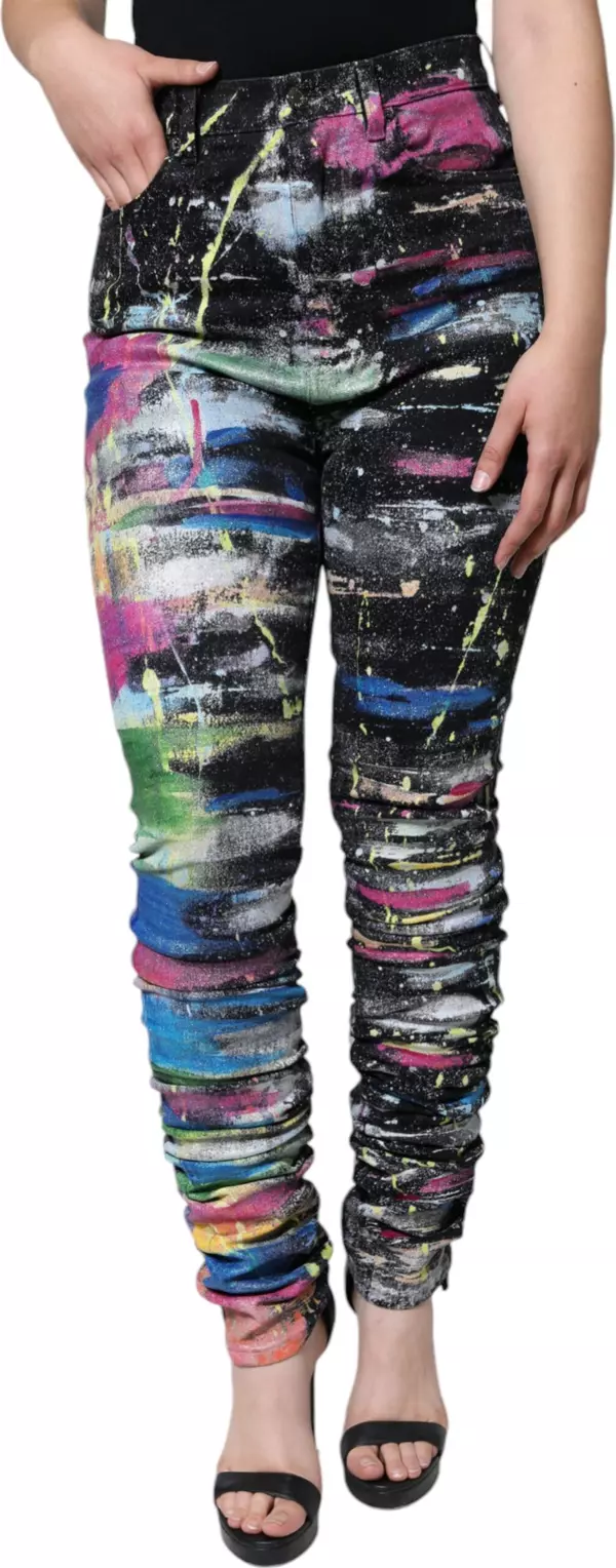 Multicolor Splatter Paint Cotton Skinny Denim Jeans