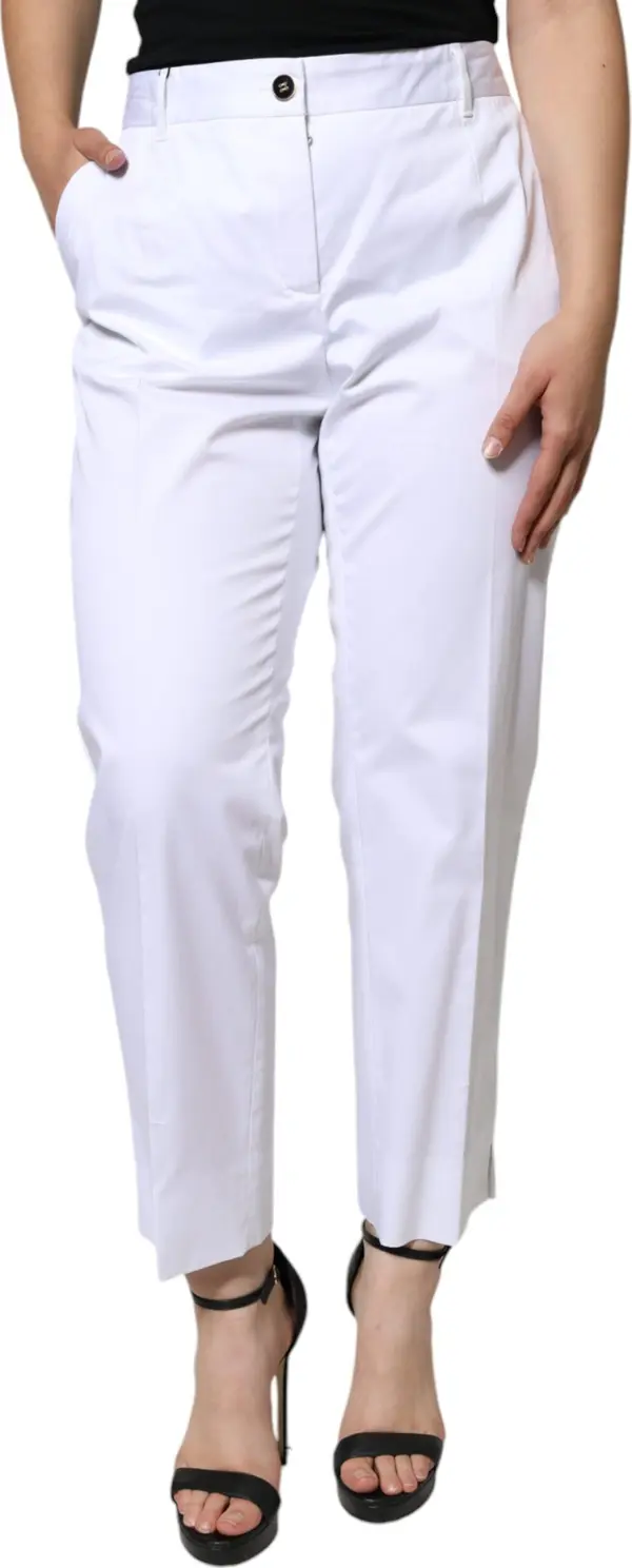 White Cotton Mid Waist Tapered Denim Jeans