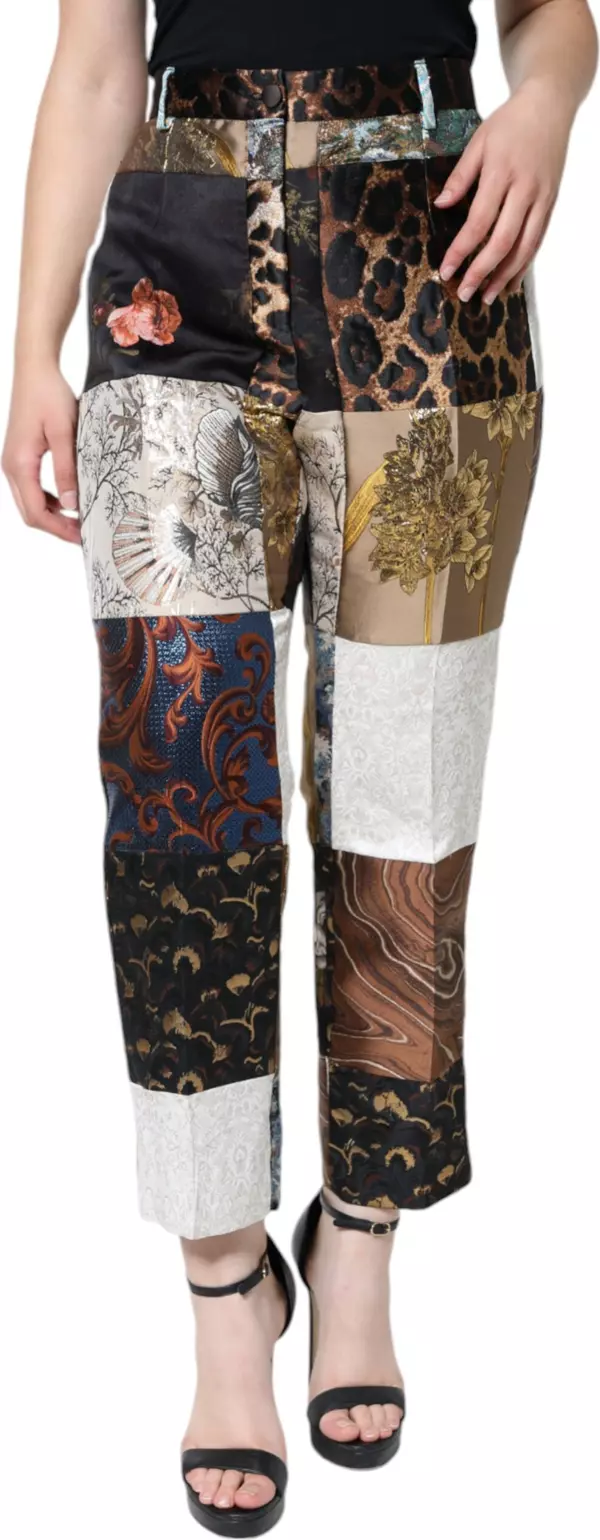 Multicolor Patchwork Jacquard High Waist Pants