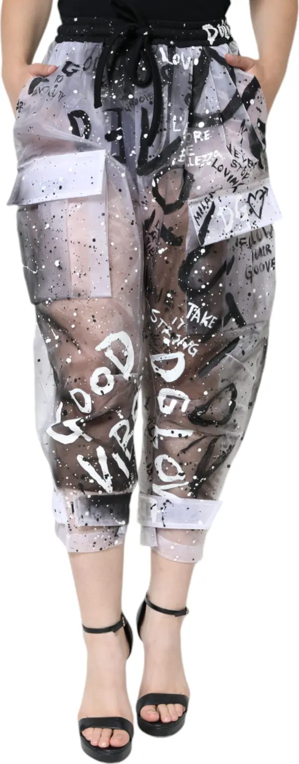 White See Through Logo Cropped Cargo Pants