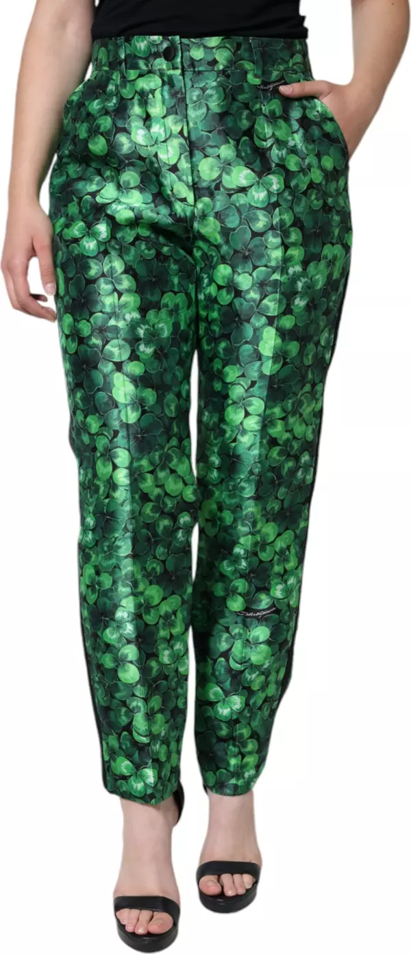 Green Clover Silk Satin High Waist Tapered Pants