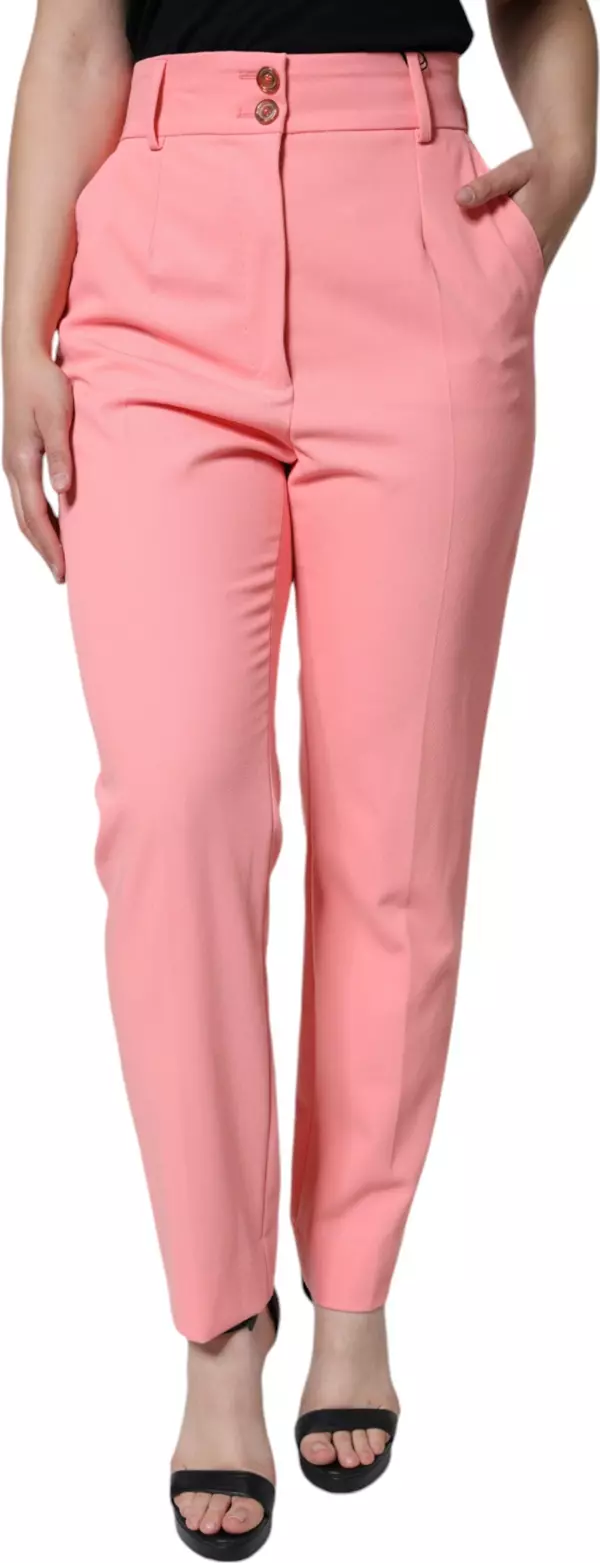 Rose Pink Polyester High Waist Tapered Pants