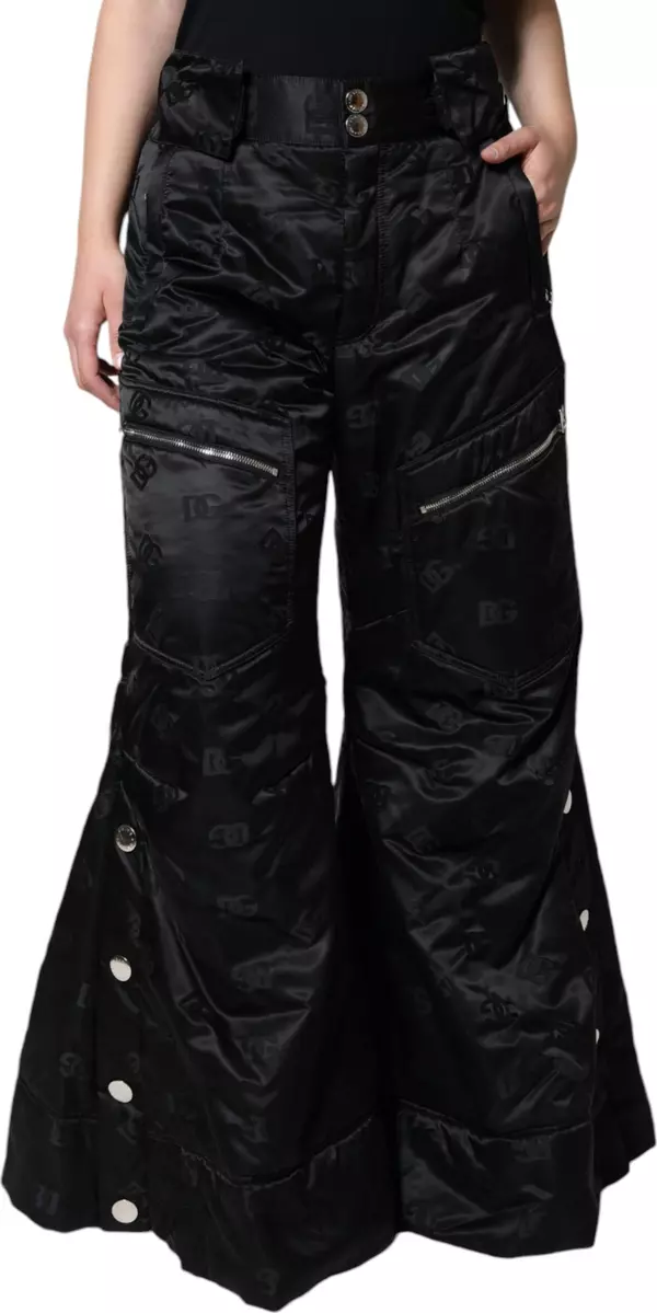Black Quilted High Waist Women Wide Leg Pants