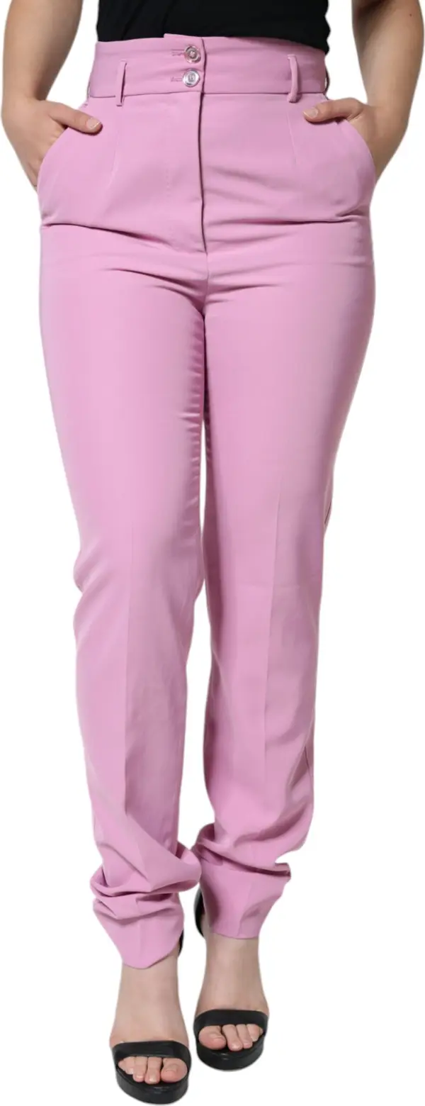Pink Polyester High Waist Women Tapered Pants