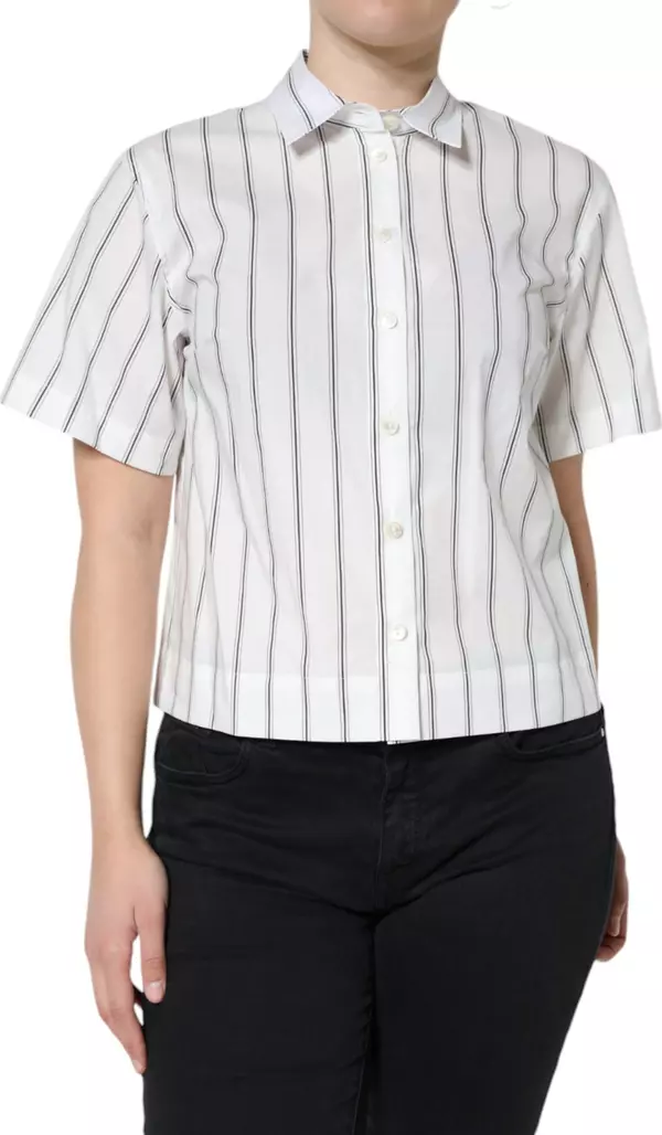 White Striped Collared Short Sleeve Polo Top