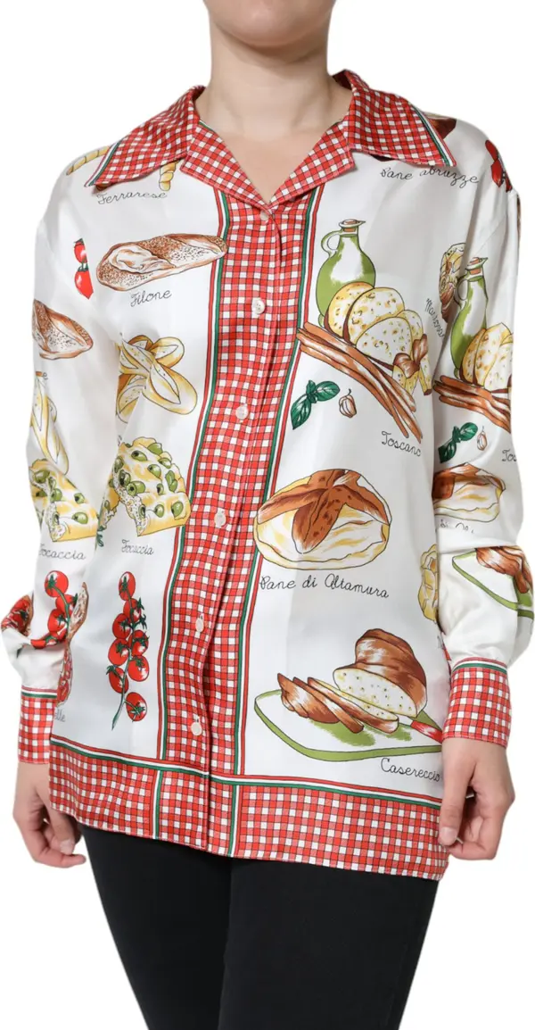Multicolor Bread Print Collared Blouse Top