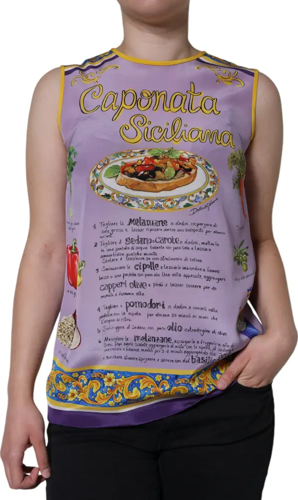 Purple Silk Caponata Siciliana Print Tank Top