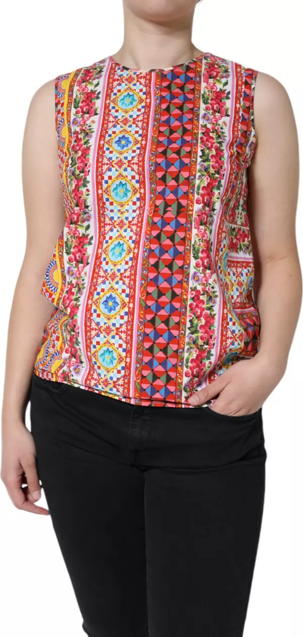 Multicolor Cotton Carretto Floral Tank Top