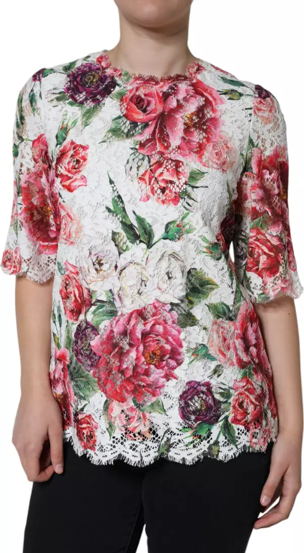 White Peony Lace Short Sleeves Blouse Top