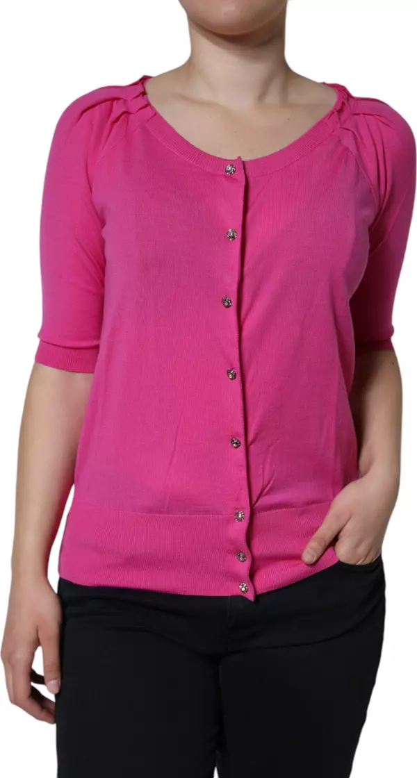 Pink Wool Button Down Short Sleeve Blouse Top