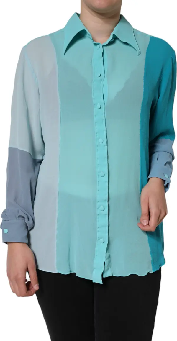 Multicolor Long Sleeve Button Blouse Top