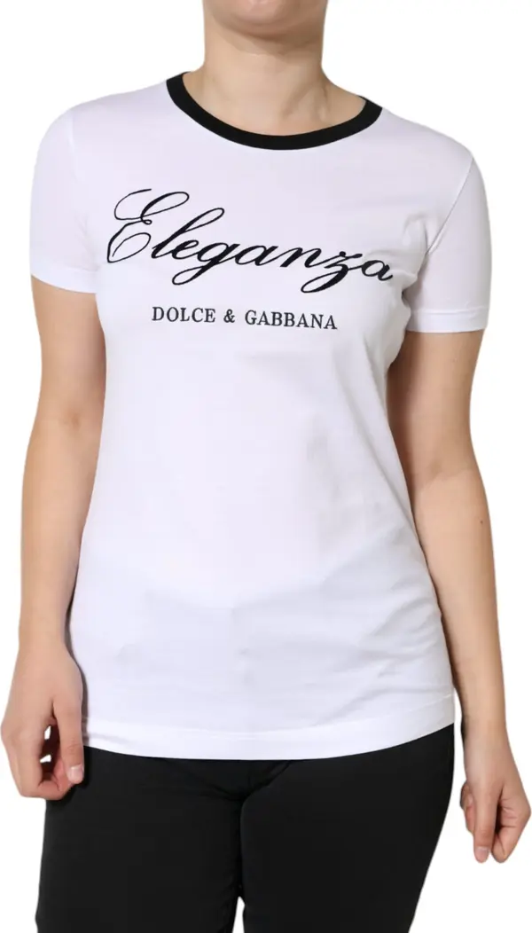 White Eleganza Print Cotton Short Sleeves T-shirt