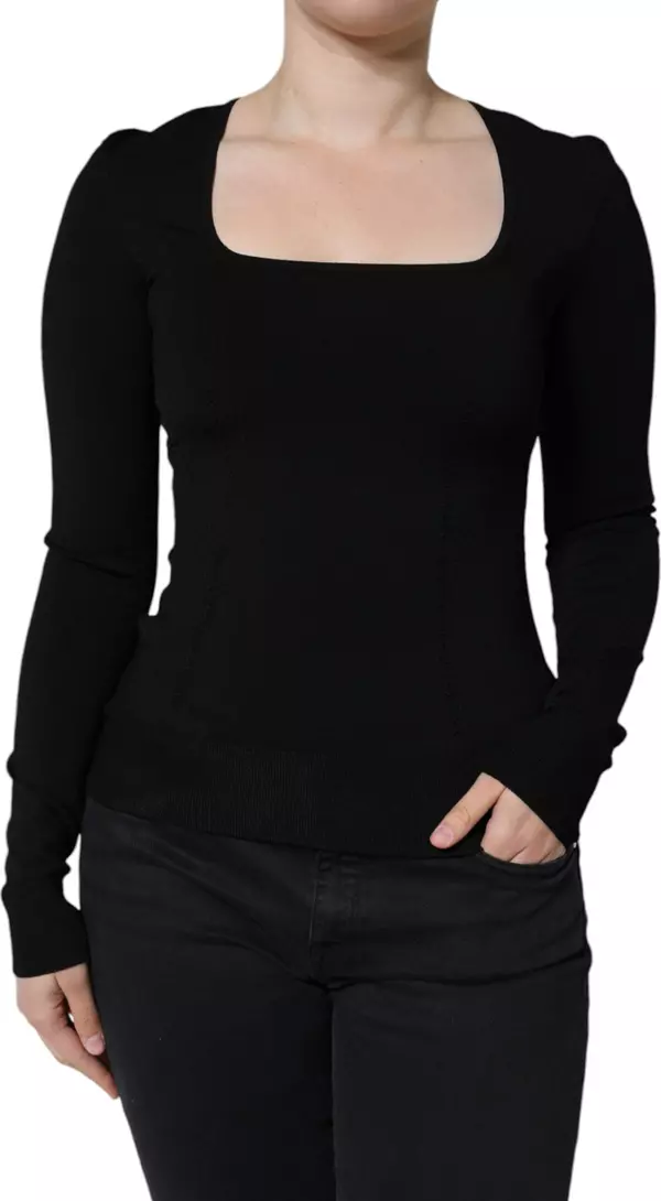 Black Long Sleeves Blouse Square Neck Top