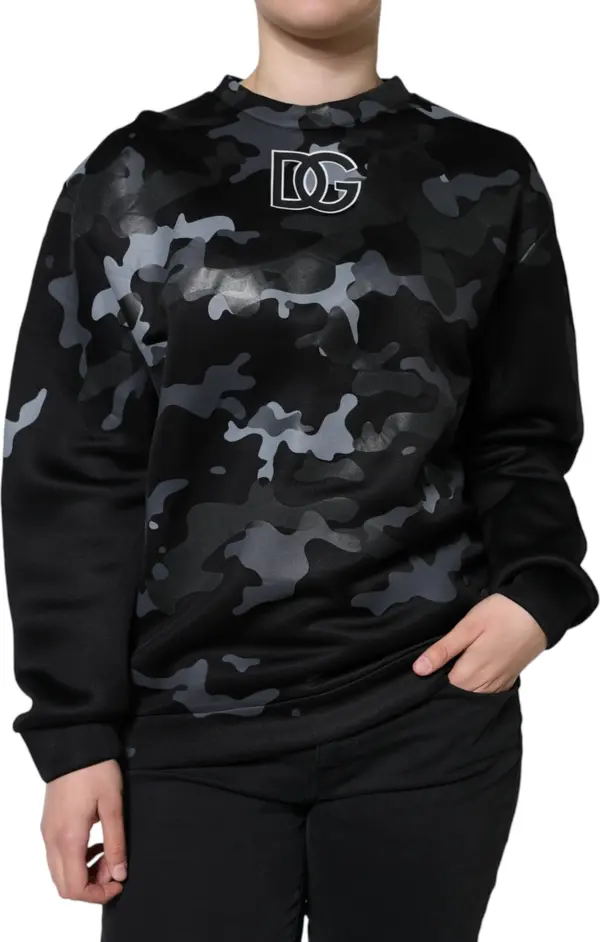 Black Camouflage Round Neck Sweatshirt Sweater