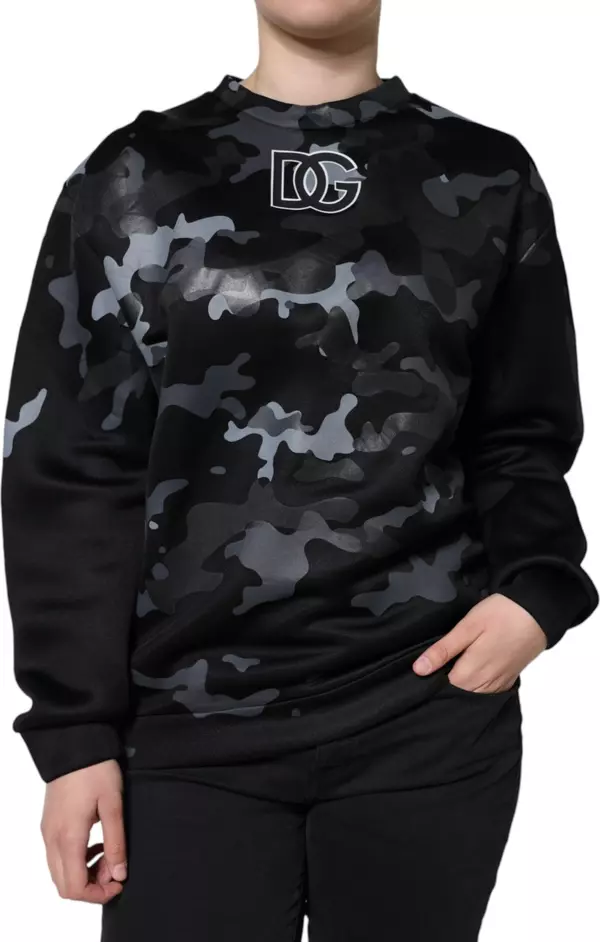 Black Camouflage Round Neck Sweatshirt Sweater