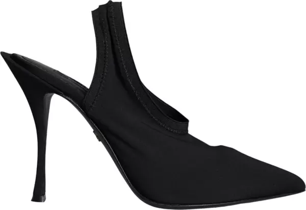 Black Jersey Stretch Heels Slingback Shoes
