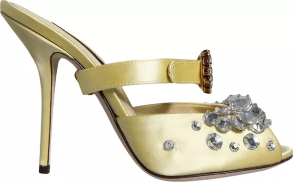 Yellow Mary Janes Satin Crystal Sandals Shoes