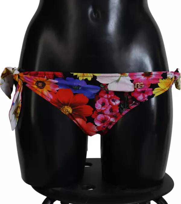 Black Floral Print Swimsuit Bikini Bottom Swimwear