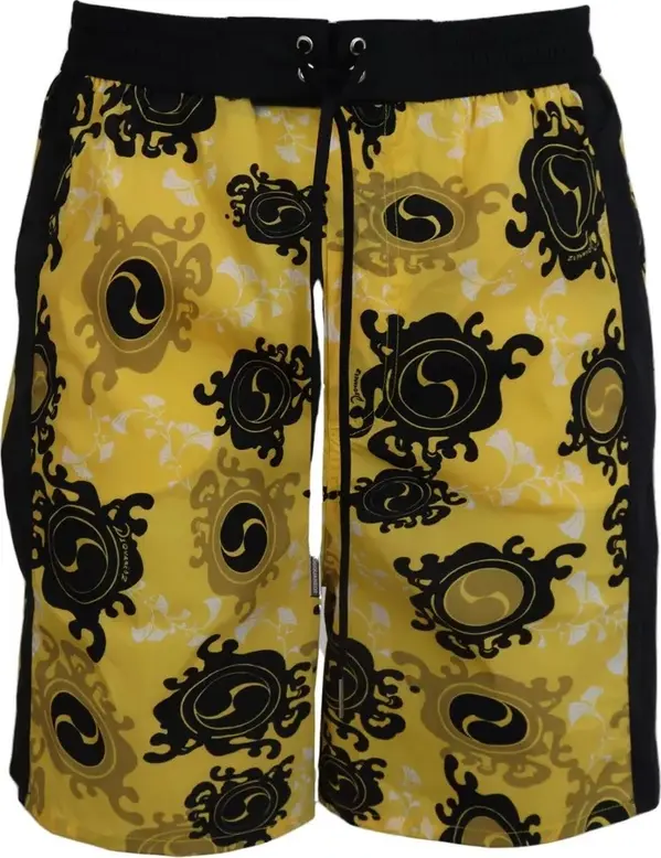 Yellow Black Printed Nylon Beachwear Shorts Swimwear
