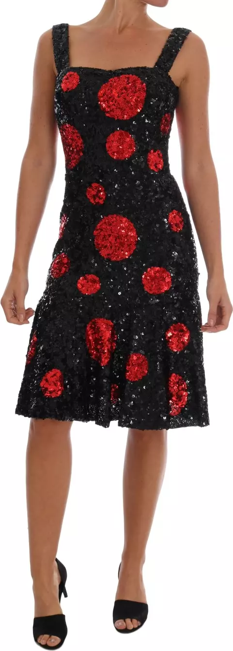 Black Red Polka Sequined Shift Dress