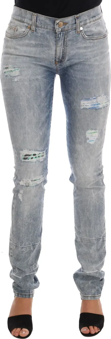 Blue Wash Torn Stretch Slim Fit Jeans