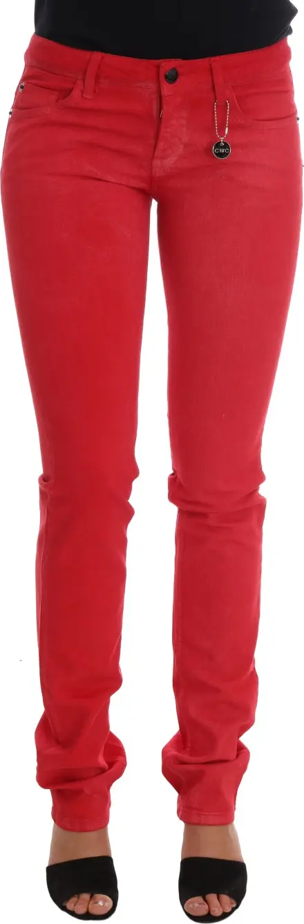 Red Cotton Stretch Slim Jeans