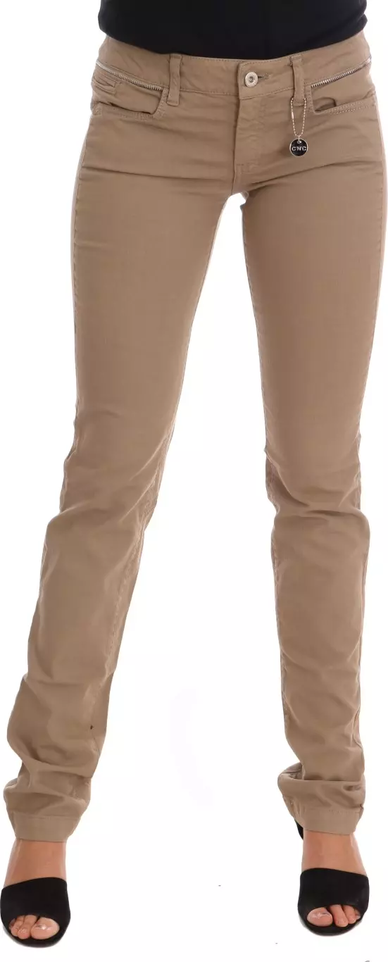 Beige Cotton Stretch Slim Fit Jeans