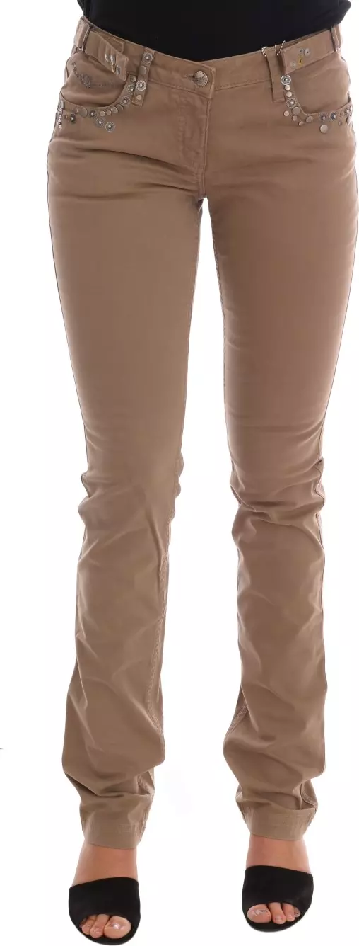 Beige Cotton Stretch Slim Fit Jeans
