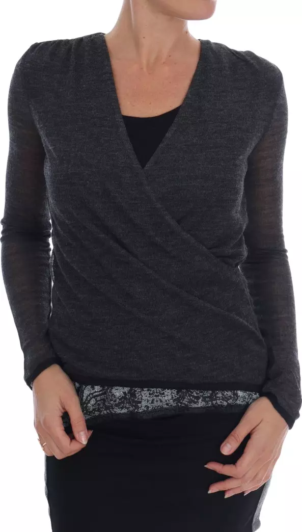 Gray Wool Lace Top Long Sleeved T-shirt