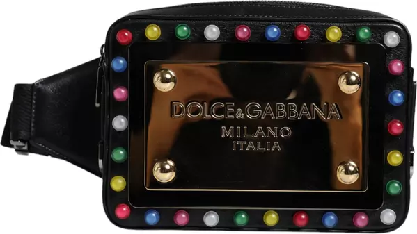 Black Leather LED Logo Belt Waist Fanny Pack Bag
