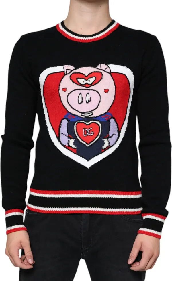 Black Cashmere Pig of the Year Pullover Sweater